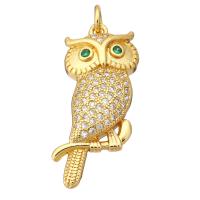Cubic Zirconia Micro Pave Brass Pendant, Owl, gold color plated, micro pave cubic zirconia, 12x28x4mm, Hole:Approx 2mm, 10PCs/Lot, Sold By Lot