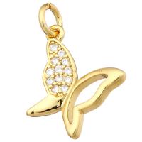 Cubic Zirconia Micro Pave Brass Pendant, Butterfly, gold color plated, micro pave cubic zirconia, 14x13x2mm, Hole:Approx 2mm, 10PCs/Lot, Sold By Lot