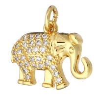 Cubic Zirconia Micro Pave Brass Pendant, Elephant, gold color plated, micro pave cubic zirconia, 15x12x3mm, Hole:Approx 2mm, 10PCs/Lot, Sold By Lot