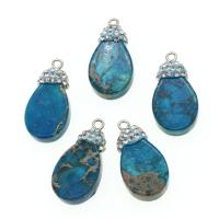 Natural Imperial Jasper Pendants Brass with Impression Jasper with rhinestone Sold By PC