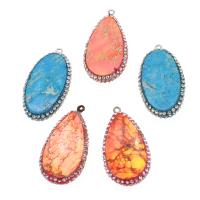 Natural Imperial Jasper Pendants Brass with Impression Jasper Teardrop with rhinestone Sold By PC