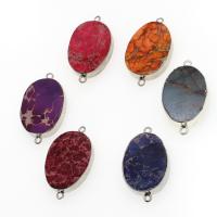 Драгоценный камень разъем, Латунь, с Царский джаспер, Овальная форма, Много цветов для выбора, 44x24x7mm, продается PC