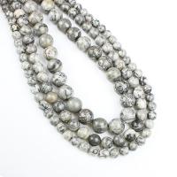 Gemstone Jewelry Beads, Map Stone, Round, polished, DIY, grey, Sold Per 39 cm Strand