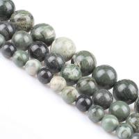 Holzmaserung Stein Perlen, Grain Stein, rund, poliert, DIY, grün, verkauft per 39 cm Strang