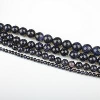 Blaue Goldstein Perlen, Blauer Sandstein, rund, poliert, DIY, blau, verkauft per 39 cm Strang
