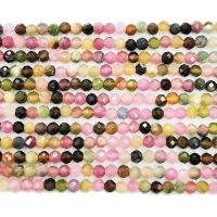 Turmalin Perle, rund, poliert, DIY & facettierte, gemischte Farben, verkauft per 39 cm Strang