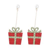 Boucles d'oreilles de Noël, alliage de zinc, avec velours de coton, En forme de boîte de cadeau, Conception de Noël & bijoux de mode & pour femme, 78x29mm, Vendu par paire