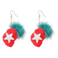 Christmas Earrings, Tibetan Style, with Cotton Thread, Christmas Design & fashion jewelry & for woman, red, 71x34mm, Sold By Pair