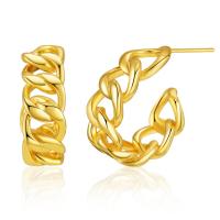 Latão Brinco, cobre, banhado a ouro 18k, joias de moda & para mulher, dourado, 25x21mm, vendido por par