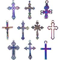 Tibetan Style Cross Pendants, colorful plated, fashion jewelry, multi-colored, 14-55, 10PCs/Bag, Sold By Bag