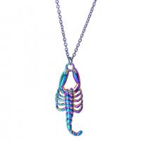 Pingentes animais de liga de zinco, Escorpião, platinado colorido, joias de moda, multi colorido, 15x41mm, comprimento 45 cm, vendido por PC
