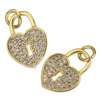 Cubic Zirconia Micro Pave Brass Pendant, Heart, gold color plated, micro pave cubic zirconia, 10x14x2mm, Hole:Approx 2mm, 10PCs/Lot, Sold By Lot