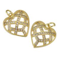 Cubic Zirconia Micro Pave Brass Pendant, Heart, gold color plated, micro pave cubic zirconia & hollow, 16x17x4mm, Hole:Approx 2mm, 10PCs/Lot, Sold By Lot