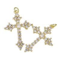 Cubic Zirconia Micro Pave Brass Pendant, Cross, gold color plated, micro pave cubic zirconia, 21x31x4mm, Hole:Approx 3mm, 10PCs/Lot, Sold By Lot