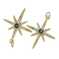 Cubic Zirconia Micro Pave Brass Pendant, Eight Point Star, gold color plated, micro pave cubic zirconia, 22x26x4mm, Hole:Approx 2mm, 10PCs/Lot, Sold By Lot