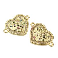 Cubic Zirconia Micro Pave Brass Connector, Heart, gold color plated, micro pave cubic zirconia, 19x14x3mm, Hole:Approx 1mm, 10PCs/Lot, Sold By Lot