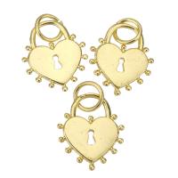 Bijoux pendentifs en laiton, coeur, Placage de couleur d'or, 13x15x1mm, Trou:Environ 4mm, 10PC/lot, Vendu par lot