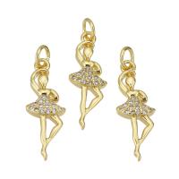 Cubic Zirconia Micro Pave Brass Pendant, Dancing Girl, gold color plated, micro pave cubic zirconia, 7x20x3mm, Hole:Approx 3mm, 10PCs/Lot, Sold By Lot