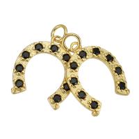 Cubic Zirconia Micro Pave Brass Pendant, Horseshoes, gold color plated, micro pave cubic zirconia, 14x18x2mm, Hole:Approx 2mm, 10PCs/Lot, Sold By Lot