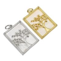 Brass Jewelry Pendants, with Shell, plated, tree of life design & micro pave cubic zirconia, more colors for choice, 17x24x3mm, Hole:Approx 3mm, 10PCs/Lot, Sold By Lot
