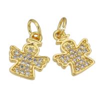 Cubic Zirconia Micro Pave Brass Pendant, Angel, gold color plated, micro pave cubic zirconia, 10x13x2mm, Hole:Approx 3mm, 10PCs/Lot, Sold By Lot