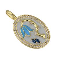 Brass Jewelry Pendants, gold color plated, micro pave cubic zirconia & enamel, 18x30x5mm, Hole:Approx 3mm, 10PCs/Lot, Sold By Lot