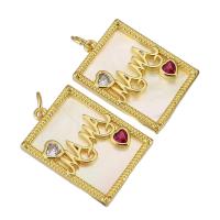Rhinestone Brass Pendants, with Shell, gold color plated, with rhinestone, 17x24x3mm, Hole:Approx 3mm, 10PCs/Lot, Sold By Lot