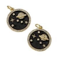 Cubic Zirconia Micro Pave Brass Pendant, gold color plated, micro pave cubic zirconia & enamel, black, 17x19x2mm, Hole:Approx 3mm, 10PCs/Lot, Sold By Lot