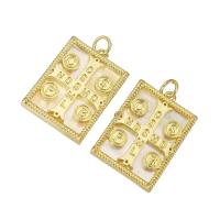 Bijoux pendentifs en laiton, avec coquille, Placage de couleur d'or, 17x19x3mm, Trou:Environ 3mm, 10PC/lot, Vendu par lot