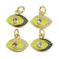 Rhinestone Brass Pendants, Eye, gold color plated, enamel & with rhinestone, more colors for choice, 12x10x2mm, Hole:Approx 2mm, 10PCs/Lot, Sold By Lot