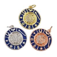 Cubic Zirconia Micro Pave Brass Pendant, Flat Round, gold color plated, micro pave cubic zirconia & enamel, more colors for choice, 18x20x3mm, Hole:Approx 3mm, 10PCs/Lot, Sold By Lot