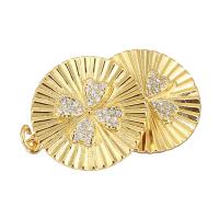 Cubic Zirconia Micro Pave Brass Pendant, gold color plated, four leaf clover design & micro pave cubic zirconia, 20x22x2mm, Hole:Approx 3mm, 10PCs/Lot, Sold By Lot