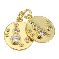 Cubic Zirconia Micro Pave Brass Pendant, Flat Round, gold color plated, micro pave cubic zirconia, 15x17x3mm, Hole:Approx 2mm, 10PCs/Lot, Sold By Lot
