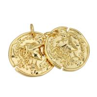 Bijoux pendentifs en laiton, Plat rond, Placage de couleur d'or, 18x18x2mm, Trou:Environ 2mm, 10PC/lot, Vendu par lot