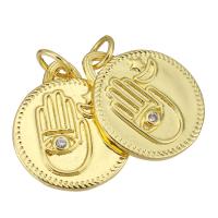 Цирконий Micro Pave латунь подвеска, Латунь, Плоская круглая форма, плакирован золотом, инкрустированное микро кубического циркония, 18x21x2mm, отверстие:Приблизительно 3mm, 10ПК/Лот, продается Лот