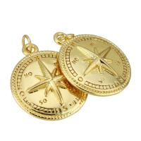 Brass Jewelry Pendants, Flat Round, gold color plated, 19x22x3mm, Hole:Approx 2mm, 10PCs/Lot, Sold By Lot