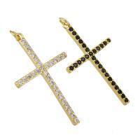 Cubic Zirconia Micro Pave Brass Pendant, Cross, gold color plated, micro pave cubic zirconia, more colors for choice, 21x37x2.50mm, Hole:Approx 2mm, 10PCs/Lot, Sold By Lot