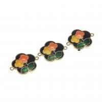 Brass Jewelry Connector Flower with flower pattern & enamel mixed colors 16mm Sold By PC