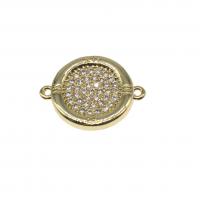 Cubic Zirconia Micro Pave Brass Connector Round micro pave cubic zirconia golden 20mm Sold By PC