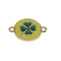 Brass Jewelry Connector, Round, four leaf clover design & enamel, mixed colors, 16mm, Sold By PC
