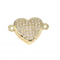 Cubic Zirconia Micro Pave Brass Connector, Heart, micro pave cubic zirconia, golden, 17mm, Sold By PC