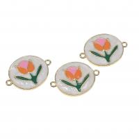 Brass Jewelry Connector, Round, with flower pattern & enamel, mixed colors, 15mm, Sold By PC