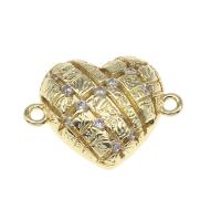 Cubic Zirconia Micro Pave Brass Connector, Heart, micro pave cubic zirconia, golden, 15mm, Sold By PC