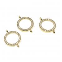 Cubic Zirconia Micro Pave Brass Connector Round micro pave cubic zirconia golden 18mm Sold By PC