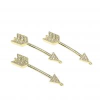 Cubic Zirconia Micro Pave Brass Connector Arrow micro pave cubic zirconia golden 35mm Sold By PC
