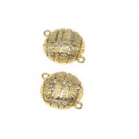 Cubic Zirconia Micro Pave Brass Connector Round micro pave cubic zirconia golden 19mm Sold By PC