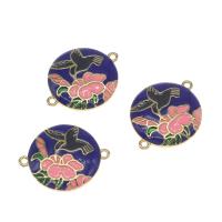Brass Jewelry Connector, Round, with flower pattern & enamel, mixed colors, 22mm, Sold By PC
