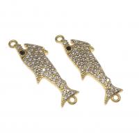 Cubic Zirconia Micro Pave Brass Connector Fish micro pave cubic zirconia golden 24mm Sold By PC