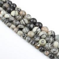 Network Stone Beads, Round, polished, DIY, black, Sold Per 39 cm Strand
