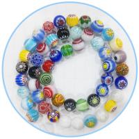 Millefiori Slice Lampwork Beads, Millefiori Lampwork, Round, polished, DIY, mixed colors, Sold Per 39 cm Strand